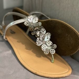 silver floral sandals